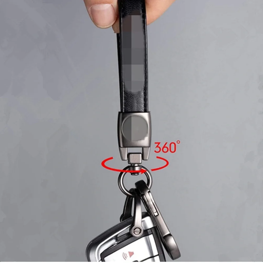 New! Genuine Leather Car Keychain Suit With Car Logo Lanyard (Black)